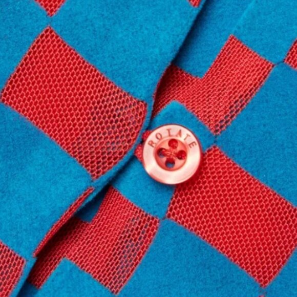 ROTATE Birger Christensen Miranda Red/Blue Mesh/Velvet Plaid CroppedShirt M $270 - Picture 8 of 14